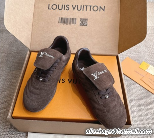 Unique Discount Louis Vuitton LV Footprint Soccer Sneakers in Suede Chocolate Brown 2025 0303104