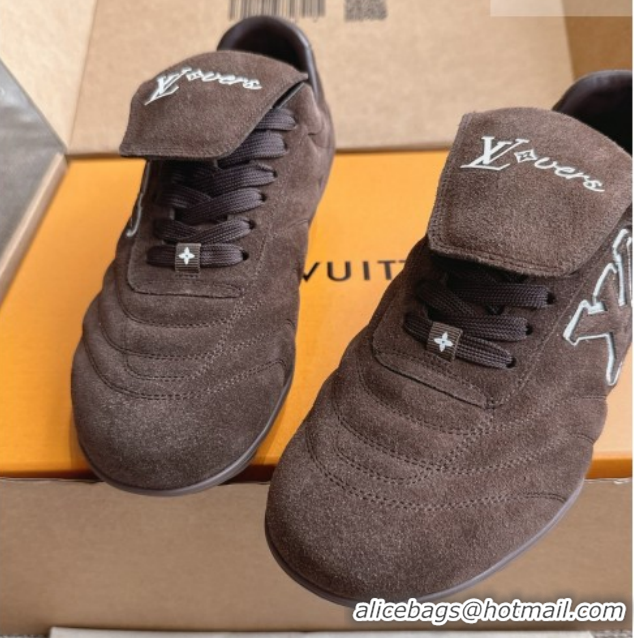 Unique Discount Louis Vuitton LV Footprint Soccer Sneakers in Suede Chocolate Brown 2025 0303104