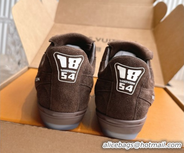 Unique Discount Louis Vuitton LV Footprint Soccer Sneakers in Suede Chocolate Brown 2025 0303104