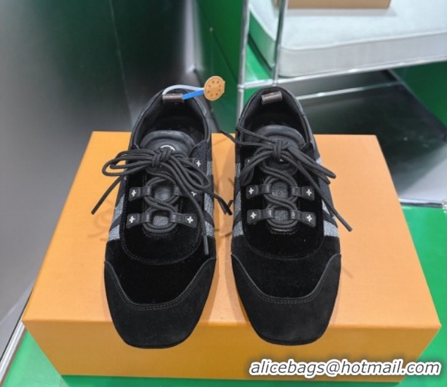 Sophisticated Louis Vuitton LV Sneakerina Sneakers in Velvet with Silver-Tone LV Initials Black 2026 0303105
