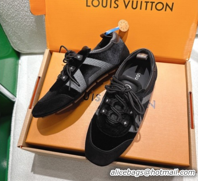 Sophisticated Louis Vuitton LV Sneakerina Sneakers in Velvet with Silver-Tone LV Initials Black 2026 0303105