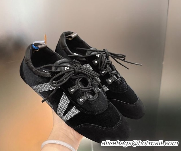 Sophisticated Louis Vuitton LV Sneakerina Sneakers in Velvet with Silver-Tone LV Initials Black 2026 0303105