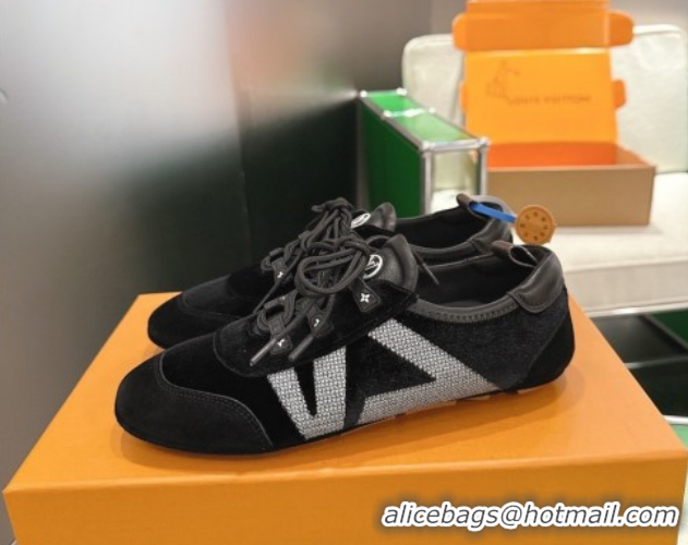 Sophisticated Louis Vuitton LV Sneakerina Sneakers in Velvet with Silver-Tone LV Initials Black 2026 0303105