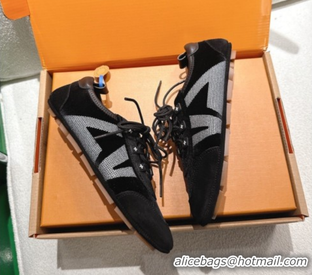 Sophisticated Louis Vuitton LV Sneakerina Sneakers in Velvet with Silver-Tone LV Initials Black 2026 0303105