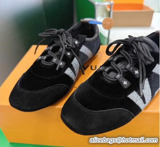 Sophisticated Louis Vuitton LV Sneakerina Sneakers in Velvet with Silver-Tone LV Initials Black 2026 0303105