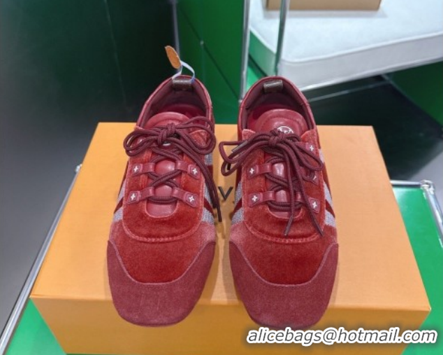 Sumptuous Louis Vuitton LV Sneakerina Sneakers in Velvet with Silver-Tone LV Initials Red 2026 0303106