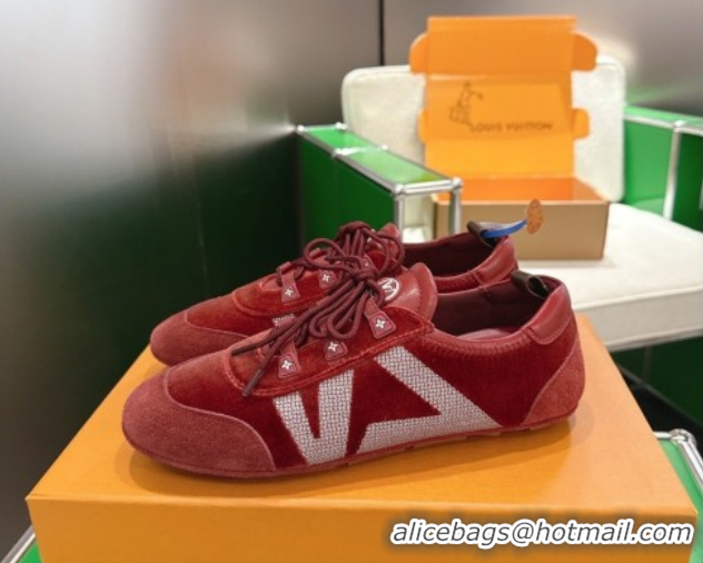 Sumptuous Louis Vuitton LV Sneakerina Sneakers in Velvet with Silver-Tone LV Initials Red 2026 0303106