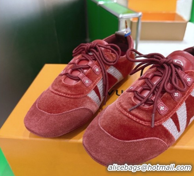 Sumptuous Louis Vuitton LV Sneakerina Sneakers in Velvet with Silver-Tone LV Initials Red 2026 0303106