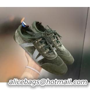 Duplicate Louis Vuitton LV Sneakerina Sneakers in Velvet with Silver-Tone LV Initials Green 2026 0303107