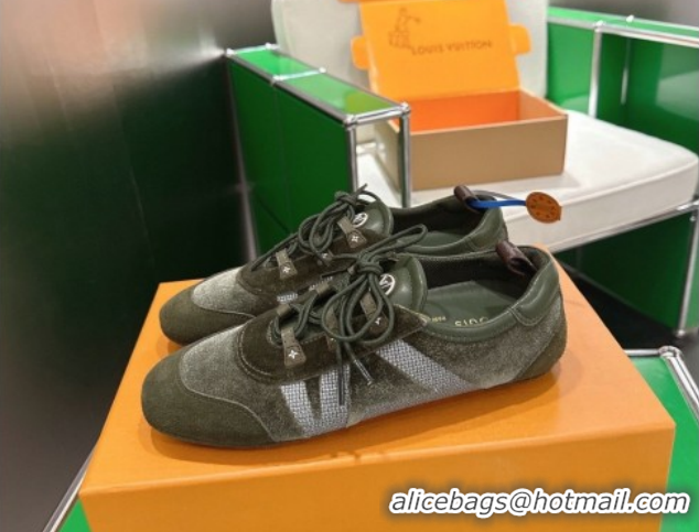 Duplicate Louis Vuitton LV Sneakerina Sneakers in Velvet with Silver-Tone LV Initials Green 2026 0303107