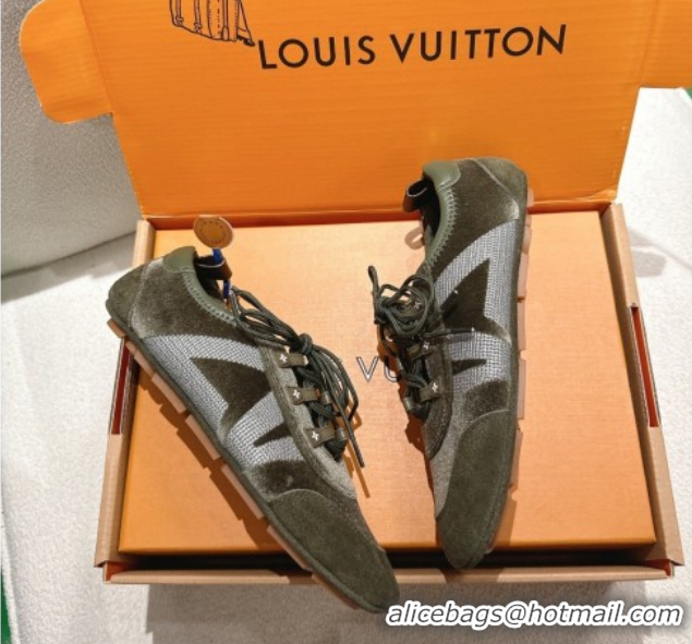 Duplicate Louis Vuitton LV Sneakerina Sneakers in Velvet with Silver-Tone LV Initials Green 2026 0303107