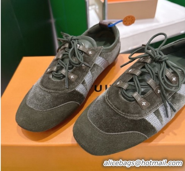 Duplicate Louis Vuitton LV Sneakerina Sneakers in Velvet with Silver-Tone LV Initials Green 2026 0303107