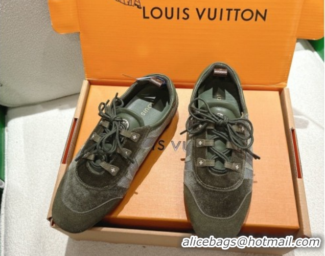 Duplicate Louis Vuitton LV Sneakerina Sneakers in Velvet with Silver-Tone LV Initials Green 2026 0303107