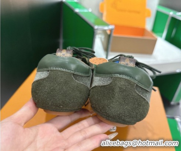 Duplicate Louis Vuitton LV Sneakerina Sneakers in Velvet with Silver-Tone LV Initials Green 2026 0303107