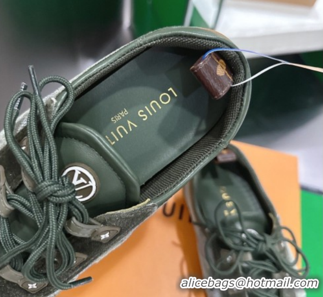 Duplicate Louis Vuitton LV Sneakerina Sneakers in Velvet with Silver-Tone LV Initials Green 2026 0303107