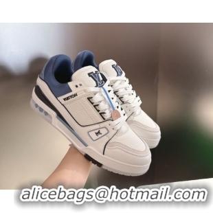 Fashion Louis Vuitton Men's LV Trainer Sneakers in Calfskin Leather White/Blue 2026 0303108