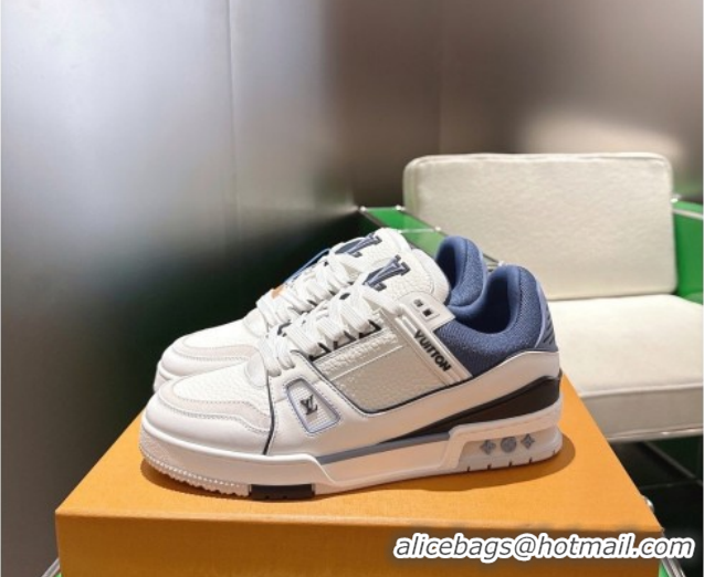 Fashion Louis Vuitton Men's LV Trainer Sneakers in Calfskin Leather White/Blue 2026 0303108