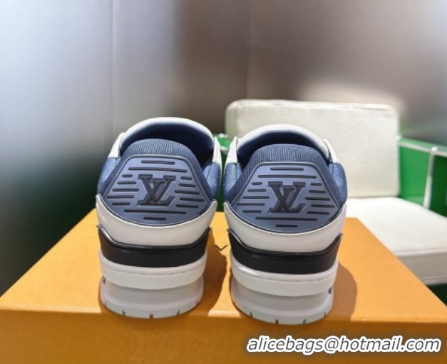 Fashion Louis Vuitton Men's LV Trainer Sneakers in Calfskin Leather White/Blue 2026 0303108