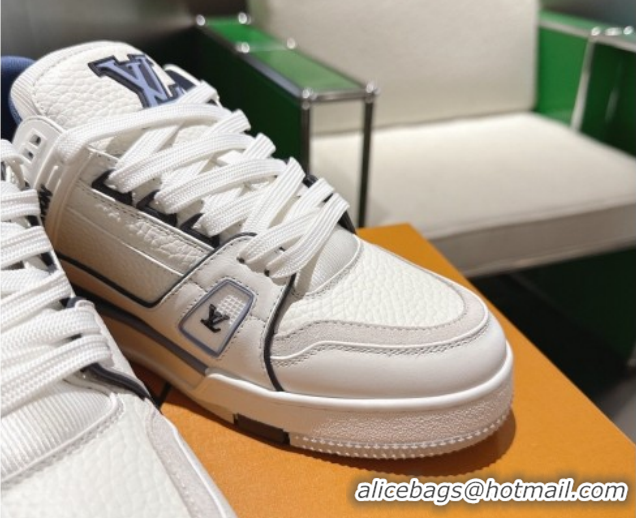Fashion Louis Vuitton Men's LV Trainer Sneakers in Calfskin Leather White/Blue 2026 0303108