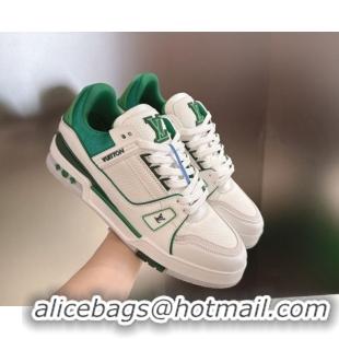 Classic Hot Louis Vuitton Men's LV Trainer Sneakers in Calfskin Leather White/Green 2026 0303110
