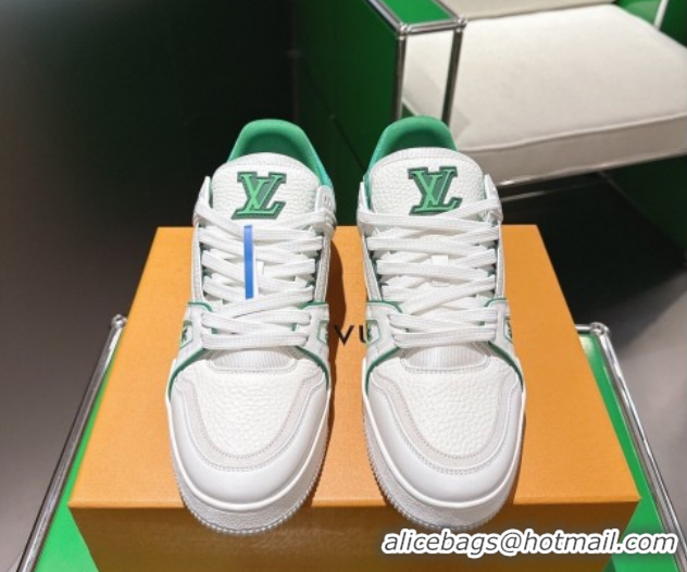 Classic Hot Louis Vuitton Men's LV Trainer Sneakers in Calfskin Leather White/Green 2026 0303110