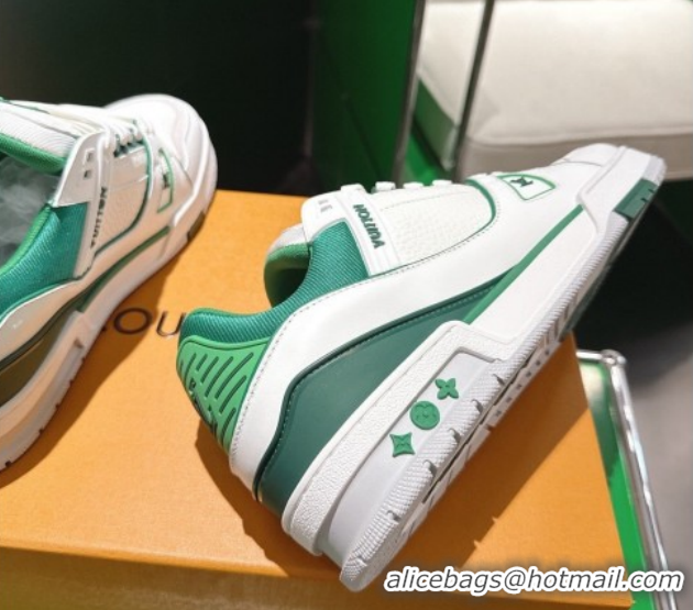 Classic Hot Louis Vuitton Men's LV Trainer Sneakers in Calfskin Leather White/Green 2026 0303110