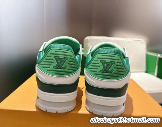 Classic Hot Louis Vuitton Men's LV Trainer Sneakers in Calfskin Leather White/Green 2026 0303110