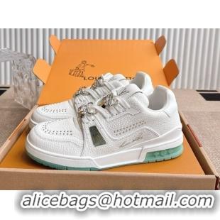 Grade Louis Vuitton LV Trainer Sneakers in Grained Leather and Studs White/Green 2026 1AJ523 0303112