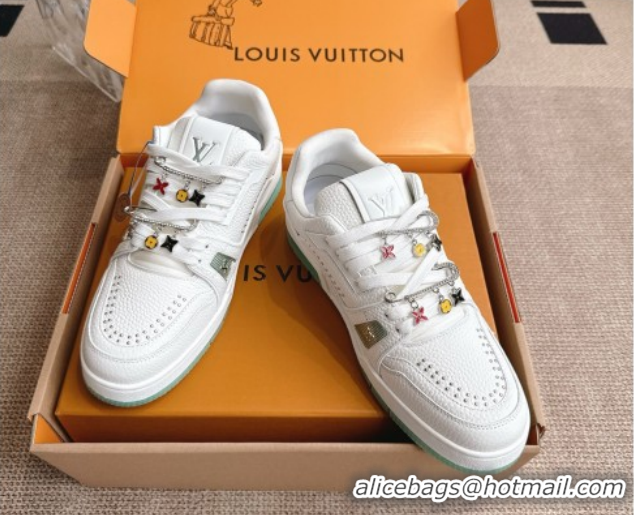 Grade Louis Vuitton LV Trainer Sneakers in Grained Leather and Studs White/Green 2026 1AJ523 0303112