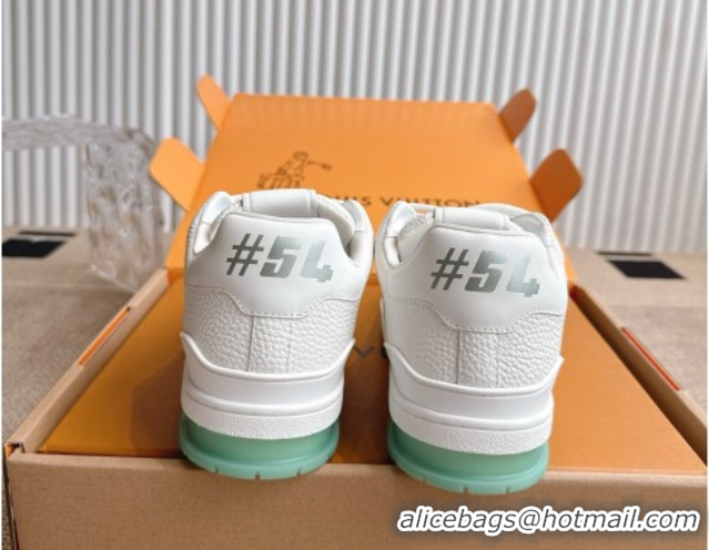 Grade Louis Vuitton LV Trainer Sneakers in Grained Leather and Studs White/Green 2026 1AJ523 0303112