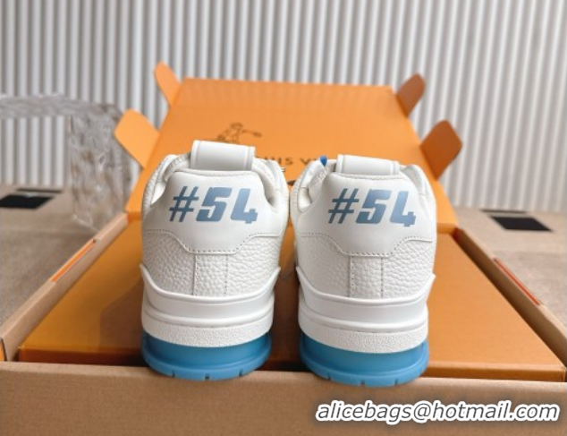Good Quality Louis Vuitton LV Trainer Sneakers in Grained Leather and Studs White/Blue 2026 1AJ523 0303113