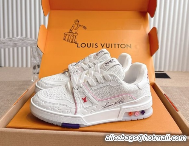 Popular Style Louis Vuitton LV Trainer Sneakers in Grained Leather White/Purple 2026 1A8WAZ 0303115