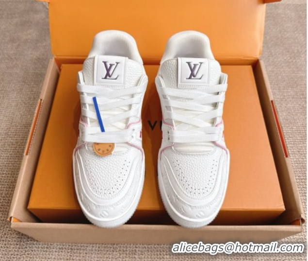 Popular Style Louis Vuitton LV Trainer Sneakers in Grained Leather White/Purple 2026 1A8WAZ 0303115