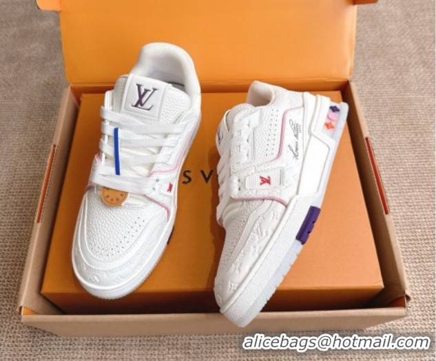 Popular Style Louis Vuitton LV Trainer Sneakers in Grained Leather White/Purple 2026 1A8WAZ 0303115