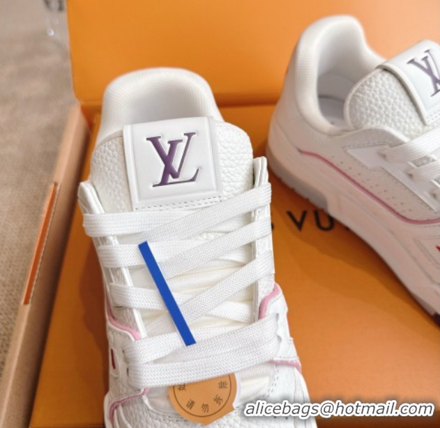 Popular Style Louis Vuitton LV Trainer Sneakers in Grained Leather White/Purple 2026 1A8WAZ 0303115