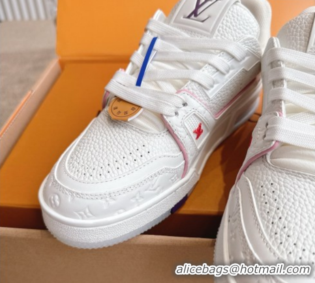 Popular Style Louis Vuitton LV Trainer Sneakers in Grained Leather White/Purple 2026 1A8WAZ 0303115