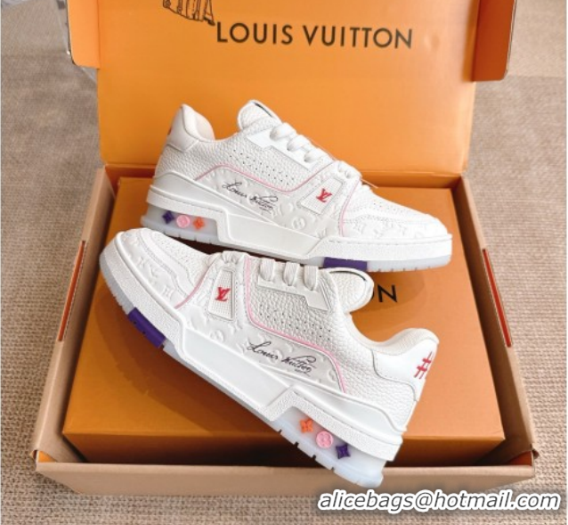 Popular Style Louis Vuitton LV Trainer Sneakers in Grained Leather White/Purple 2026 1A8WAZ 0303115