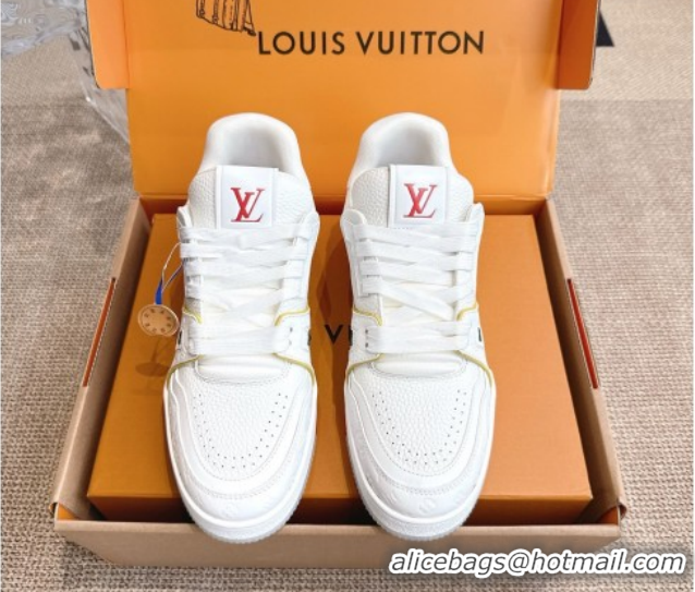 Top Grade Louis Vuitton LV Trainer Sneakers in Grained Leather White/Orange 2026 1A8WAZ 0303116