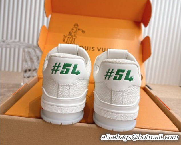 Top Grade Louis Vuitton LV Trainer Sneakers in Grained Leather White/Orange 2026 1A8WAZ 0303116