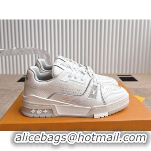 Unique Style Louis Vuitton LV Trainer Sneakers in Grained Leather White 2 2026 1A8WAZ 0303117