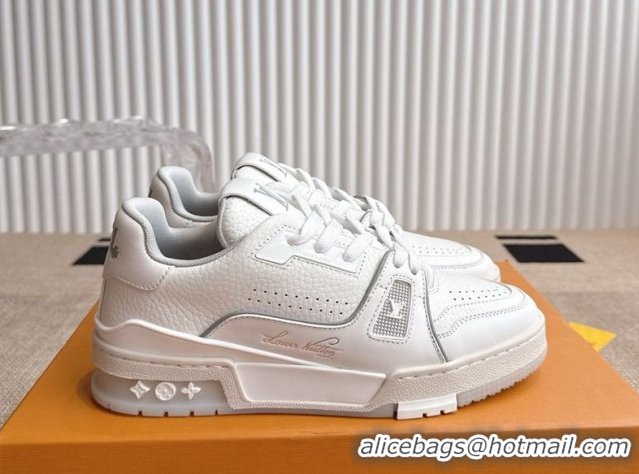Unique Style Louis Vuitton LV Trainer Sneakers in Grained Leather White 2 2026 1A8WAZ 0303117