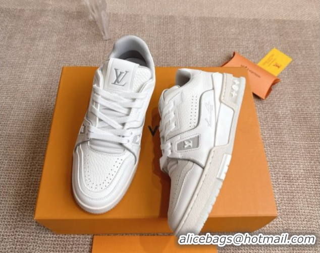 Unique Style Louis Vuitton LV Trainer Sneakers in Grained Leather White 2 2026 1A8WAZ 0303117