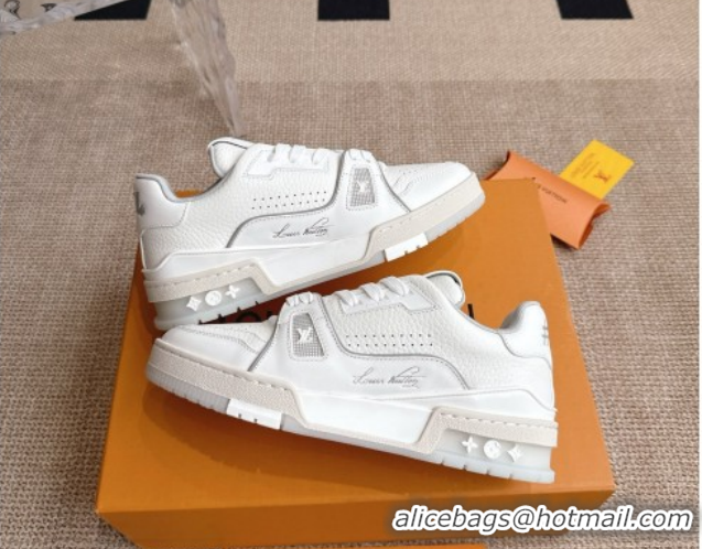 Unique Style Louis Vuitton LV Trainer Sneakers in Grained Leather White 2 2026 1A8WAZ 0303117