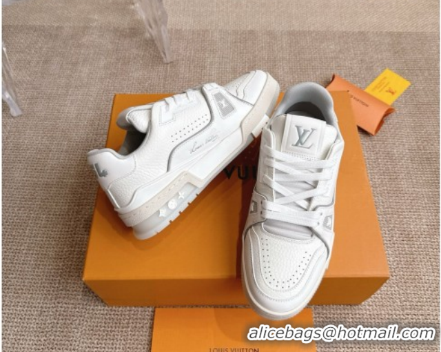 Unique Style Louis Vuitton LV Trainer Sneakers in Grained Leather White 2 2026 1A8WAZ 0303117