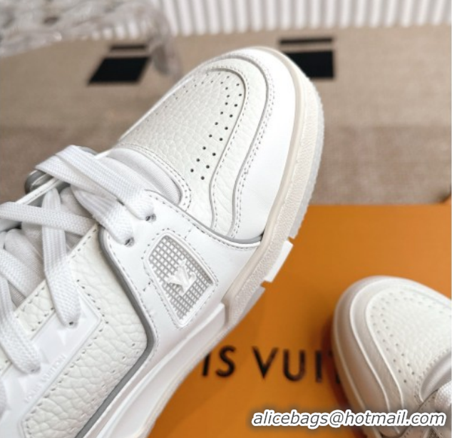 Unique Style Louis Vuitton LV Trainer Sneakers in Grained Leather White 2 2026 1A8WAZ 0303117