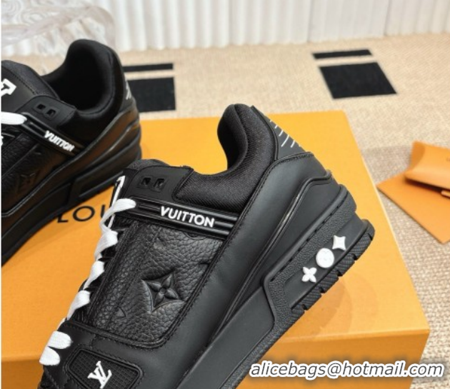 Best Product Louis Vuitton LV Trainer Sneakers in Grained and Calf Leather Black 2026 1AARES 303121