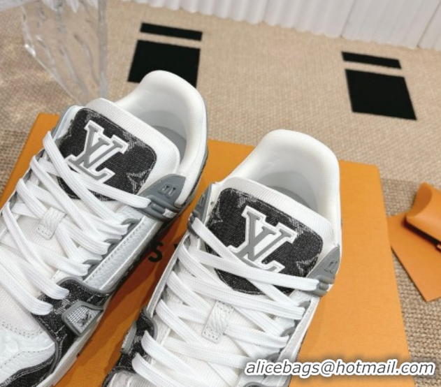 Low Cost Louis Vuitton LV Trainer Sneakers in Monogram Denim and Grained Leather White/Grey 2026 1A9JGF 0303119