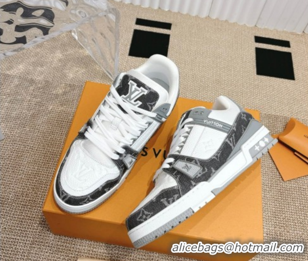 Low Cost Louis Vuitton LV Trainer Sneakers in Monogram Denim and Grained Leather White/Grey 2026 1A9JGF 0303119