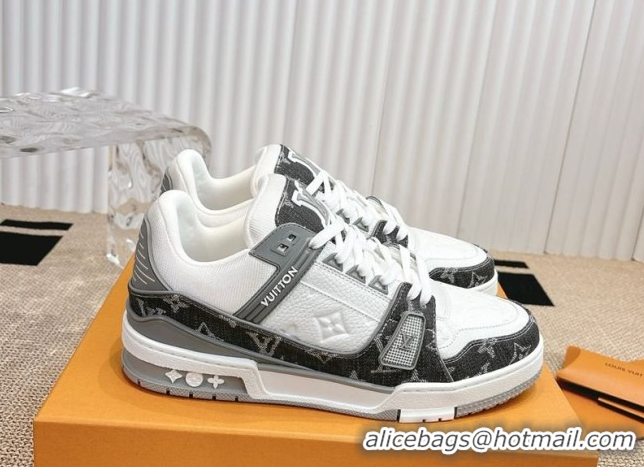 Low Cost Louis Vuitton LV Trainer Sneakers in Monogram Denim and Grained Leather White/Grey 2026 1A9JGF 0303119