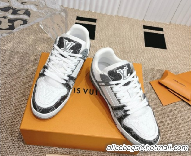 Low Cost Louis Vuitton LV Trainer Sneakers in Monogram Denim and Grained Leather White/Grey 2026 1A9JGF 0303119
